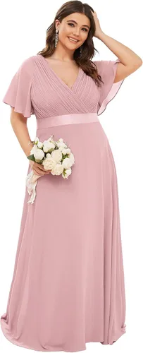 Miniatura 147 de Ever-Pretty Vestido formal para mujer, Navidad, Año Nuevo, cuello en V, gasa, talla grande, largo hasta el suelo, vestido de dama de honor