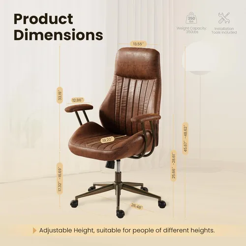 Miniatura 2 de Silla de escritorio de oficina en casa, silla de oficina moderna de mediados de siglo con soporte lumbar ajustable, silla ejecutiva de altura Marrón
