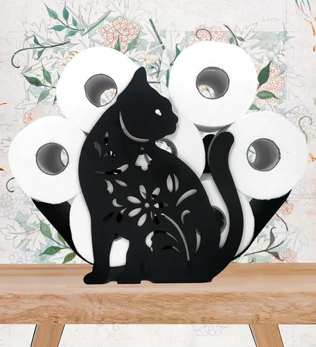 Miniatura 2 de Soportes de papel de metal para gatos, divertidos soportes de almacenamiento de papel de animales negros para interiores y cocina, almacenamiento