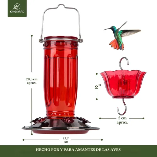 Miniatura 7 de Kingsyard Comedero de vidrio para colibríes para exteriores, comedero para pájaros silvestres con 6 puertos de alimentación para colgar para patio