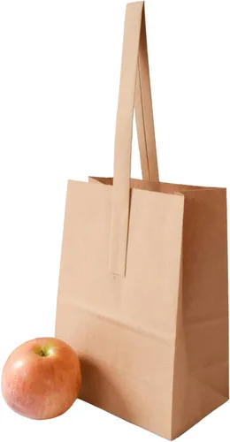 Bolsas pequeñas de papel Kraft de 8 x 6 x 3.5 pulgadas con asas de papel - Bolsa de manzana/productos (25)