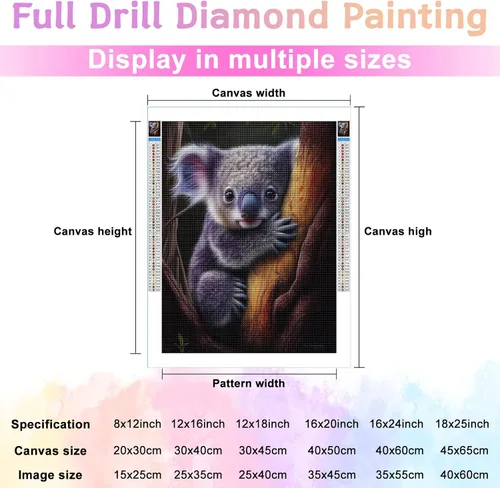 Miniatura 2 de Kits de pintura de diamantes 5D para adultos, kits de arte de diamantes para principiantes, Koala pequeño, taladro completo, gemas de puntos