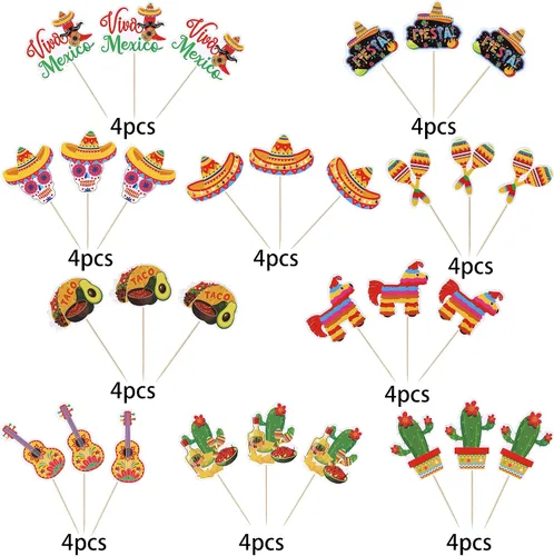 Miniatura 2 de Paquete de 40 adornos para cupcakes de fiesta de cactus, burro, maraca, sombrero, pimienta, guitarra, magdalenas, para fiesta mexicana, baby shower