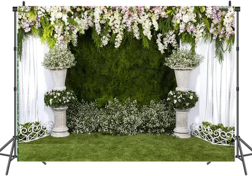 Miniatura 3 de Telón de fondo de flores de boda de 7 x 5 pies, romántico, propuesta de fondo floral, propuesta, cortina de flores, pancarta, ceremonia, despedida