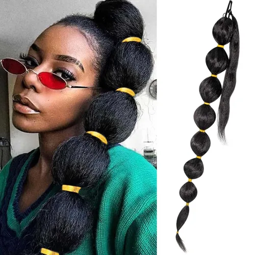 Miniatura 10 de Extensión de cola de caballo de trenza larga con lazo elástico, 1 unidad, extensiones de cabello sintético lacio y elegante envolvente para mujer