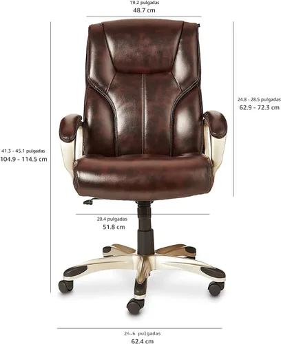 Miniatura 2 de Amazon Basics Silla ejecutiva de oficina con respaldo alto, altura ajustable, inclinación, giratorio, reposabrazos acolchados, marrón/dorado