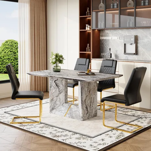 Miniatura 25 de Mesa de comedor negra de 63 pulgadas Mesa de comedor moderna Mesa rectangular de madera con patas en forma de U de alta resistencia Estable