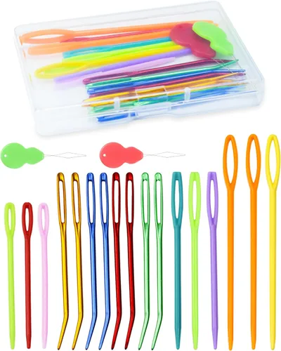 Miniatura 9 de FIVEIZERO Juego de 43 agujas para hilo, agujas para hilo surtidas, agujas curvas para tapicería, agujas para tejer, agujas de zurcir con ojo grande