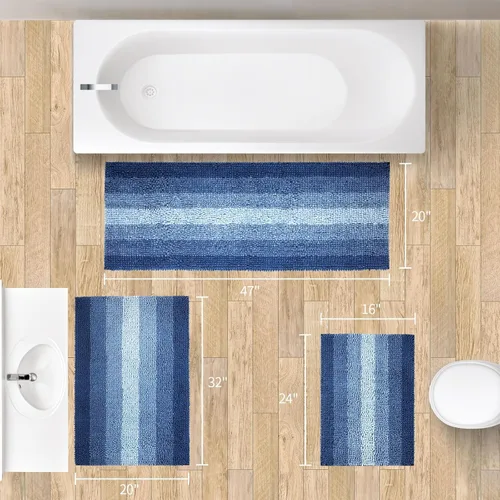 Miniatura 7 de Gibelle Alfombras Azules para Baño, Alfombra de Baño de Chenilla de Lujo, Alfombra Pequeña Antideslizante para Ducha y Alfombras para el Suelo