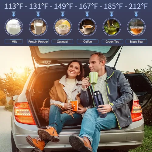 Miniatura 7 de Hervidor eléctrico portátil con aislamiento al vacío, vaso de acero inoxidable Miicasa, hervidor eléctrico pequeño, caldera de agua de viaje con 6