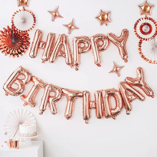 Miniatura 2 de iPartycool - Cartel de globos de feliz cumpleaños, 24 piezas de letras de aluminio de tereftalato de polietileno de alta calidad en 3D de oro rosa