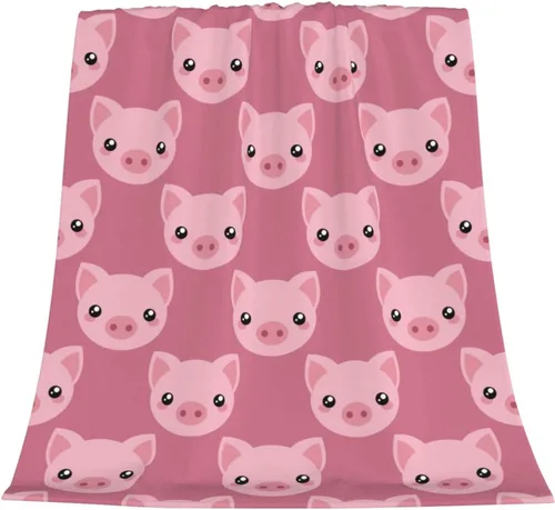 Miniatura 2 de Bonita manta de cerdo de dibujos animados, manta de viaje ligera suave y cálida para dormitorio, sala de estar, sofá, cama, oficina, 60 x 50 pulgadas