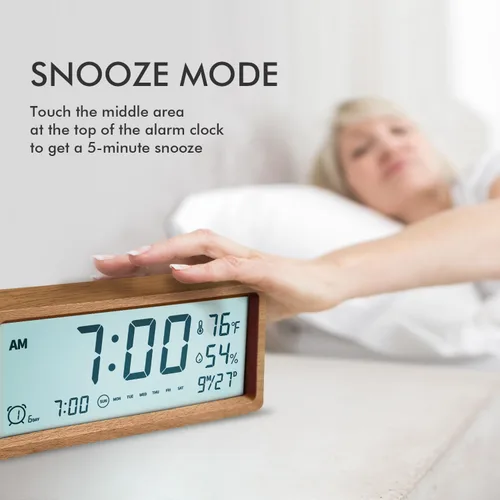Miniatura 2 de Reloj despertador digital de madera con altavoz Bluetooth, fecha de temperatura, relojes digitales eléctricos inteligentes, relojes de noche con luz