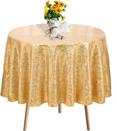 Miniatura 29 de DUOBAO Mantel Redondo Amarillo de 60 Pulgadas Mantel de Mesa con Lentejuelas Decoración de Cumpleaños Manteles con Lentejuelas Manteles de Mesa