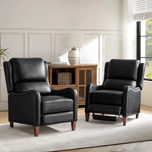 Miniatura 13 de HULALA HOME Silla Reclinable de Cuero Genuino, Sillón Reclinable Moderno de Empuje hacia Atrás con Asiento Grueso, Respaldo y Reposapiés, Decoración