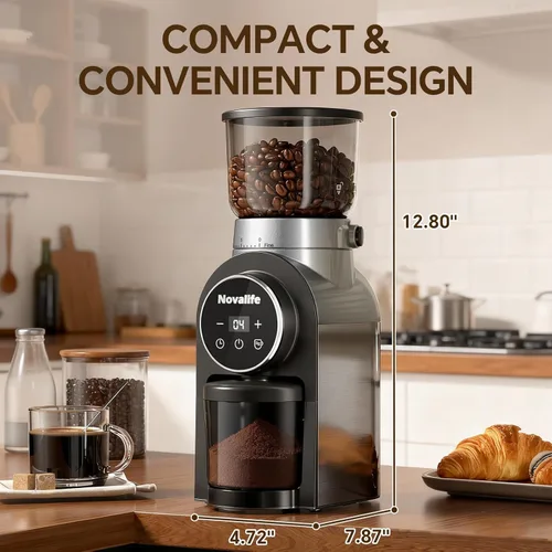 Miniatura 8 de Molinillo de café eléctrico, molinillo de granos de café con rebabas con 30 configuraciones de molienda, molinillo de muelas para uso doméstico