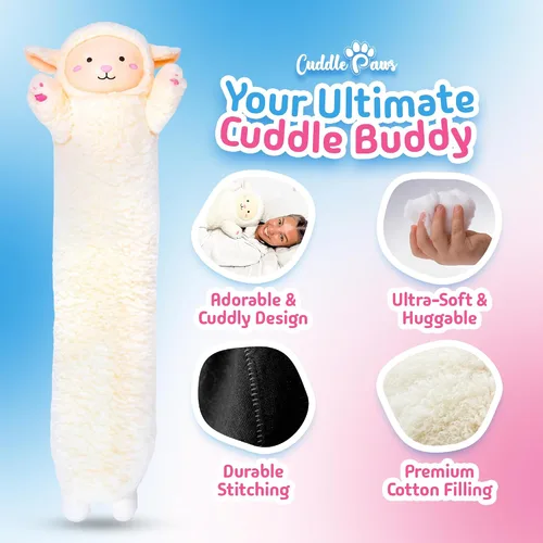 Miniatura 6 de Almohada de cuerpo de cordero de peluche Cuddle Paws para niños Almohada larga de peluche para abrazar Juguete suave para abrazar Regalo
