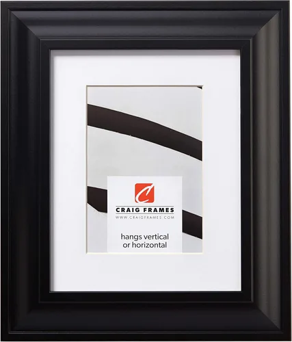Craig Frames Contemporáneo de lujo, marco para fotos de 5 x 7 pulgadas en satinado negro con paspartú para mostrar una foto de 4 x 6 pulgadas