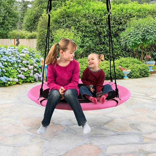 Miniatura 8 de KOTEK Columpio de árbol de platillo de 40 pulgadas para niños, juegos de columpio para interiores y exteriores con cuerdas ajustables para colgar