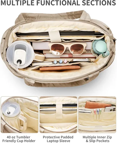 Miniatura 4 de Bolsa Tote Acolchada para Mujeres, Bolsa de Mano de Trabajo Ligera y Esponjosa para Maestras y Enfermeras, Bolsa de Hombro Acolchada para Escuela
