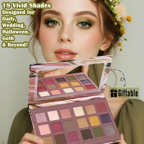 Miniatura 2 de Prism Makeup Paleta de maquillaje mate para párpados Pro 18 colores sombra de ojos pigmentada con brillo y purpurina, maquillaje cosmético mezclable
