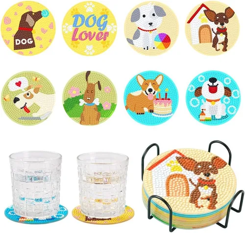 Miniatura 11 de FASHEWELRY 8 posavasos de arte de diamante con soporte para abejas, kit de posavasos de pintura de diamantes para bebidas, kits de arte de diamantes