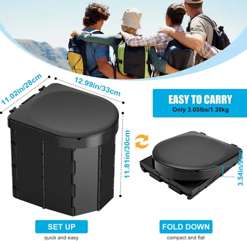 Miniatura 5 de PAHTTO Portable Camping Toilet, Folding Toilet for Adults with Lid and Retractable Toilet Paper Holder, Waterproof Porta Potty with Carry Bag and