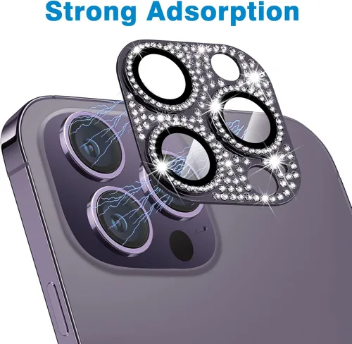 Miniatura 89 de Protector de lente de cámara diseñado para iPhone 12 Pro Max, con diamantes de imitación 3D con diamantes de imitación 9H, vidrio templado, Rosado