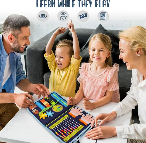 Miniatura 7 de Libro Ocupado para Niños Pequeños - Tablero Ocupado Montessori con Actividades Sensoriales para Aprender Habilidades Motoras Finas, Juguetes de Azul