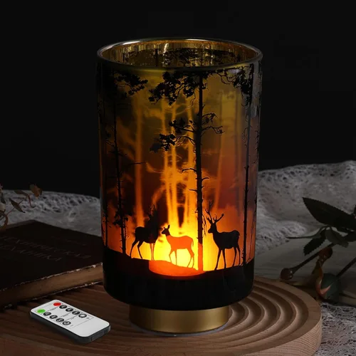 Miniatura 13 de Eywamage Pequeña lámpara de mesa con pilas con control remoto, lámpara de cristal inalámbrica de ciervo del bosque para dormitorio, sala de estar