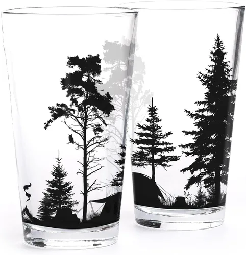 Miniatura 4 de Black Lantern Juego de 2 vasos de pinta – Forest & Mountain Camping 16oz serigrafiados vasos de cerveza artesanal – Vasos temáticos de naturaleza al