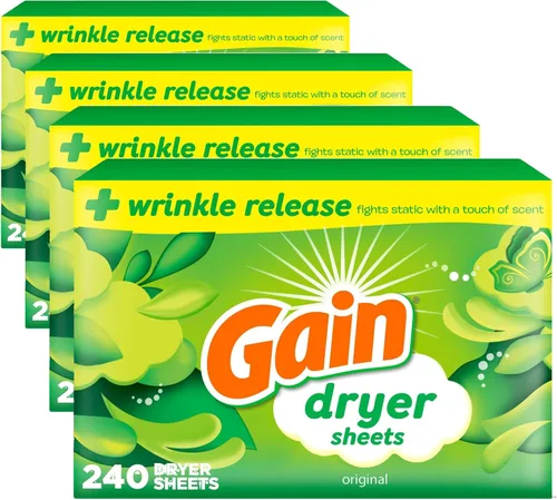 Miniatura 11 de Gain Hojas de secadora Plus Wrinkle Release, aroma original, 120 unidades, combate la estática con un toque de aroma, sábanas de lavandería