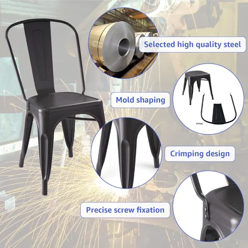 Miniatura 6 de Juego de 4 sillas de metal para patio, sillas para exteriores, sillas de metal para cocina, cocina, altura de restaurante, barra lateral apilable