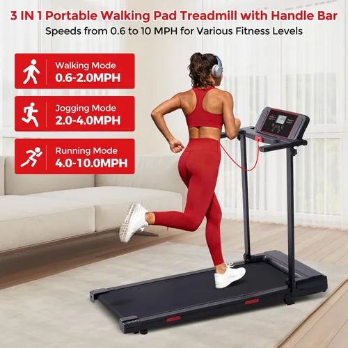 Miniatura 3 de MCRG Almohadilla para caminar con barra de asa, 3.5 HP eléctrica para correr caminadora con asas, 0.6-10.0 MPH caminadora pequeña portátil con barra
