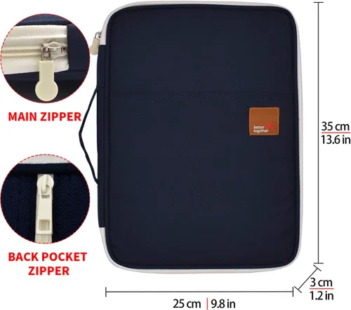 Miniatura 2 de Documento A4 Bolsa Estuche Impermeable Organizador Portafolio Oficina Viaje Cremallera Multi-Función Bolsa 01-azul oscuro