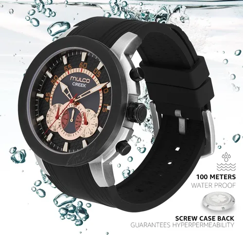 Miniatura 19 de MULCO Relojes para hombre - Creek, caja de acero inoxidable con correa de silicona para la muñeca, movimiento multifuncional de cuarzo, pantalla