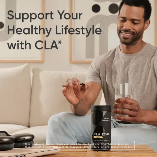 Miniatura 6 de Sports Research CLA - 1250 mg con ácido linoleico conjugado activo para hombres y mujeres Sin OMG, sin soja ni gluten, 95% (90 cápsulas blandas)