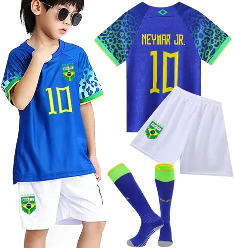 Casmyd Ney'MARR #10 - Camiseta de fútbol de Brasil y pantalones cortos para niños, camiseta de fútbol americano para niños y niñas