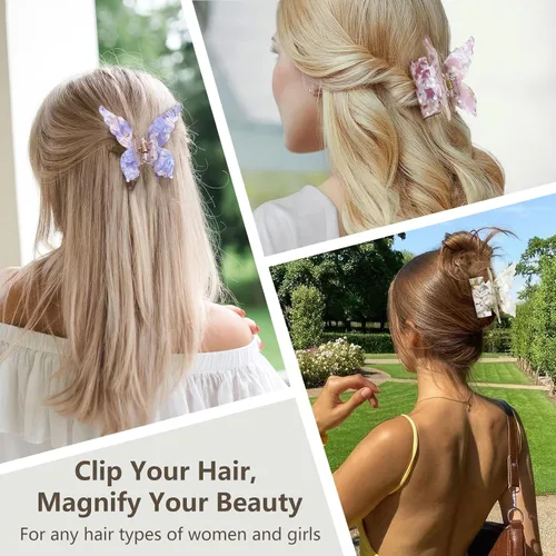 Miniatura 5 de Shinowa Pinzas para el cabello de mariposa, paquete de 4 pinzas de mariposa para cabello grueso y delgado, 2.75 pulgadas, hermosas pinzas