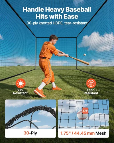Miniatura 12 de VEVOR Jaula de bateo de béisbol, red profesional de entrenamiento de bateo de béisbol de sóftbol, resistente, resistente, cerrada, de polietileno