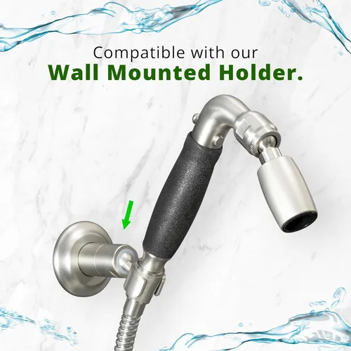 Miniatura 9 de Cabezal de ducha de mano de metal sólido de High Sierra con válvula de goteo y manguera de metal de 72 pulgadas con tubo interior de silicona. Flujo