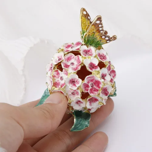 Miniatura 6 de Caja de joyería de flores de hortensias pintada a mano, joyero esmaltado con bisagras, organizador único de joyas de mini anillos, almacenamiento