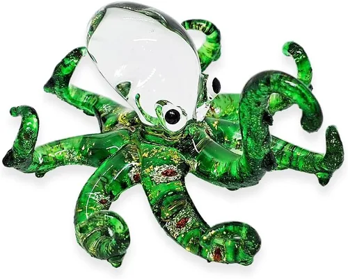 Miniatura 21 de WitnyStore Figura pequeña de pulpo arcoíris punteado dorado de 5½ pulgadas, pulpos de vidrio soplado a mano, calamares, sepia, moluscos marinos