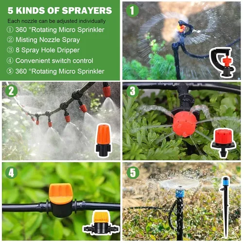 Miniatura 3 de Kit de sistema de riego por goteo para jardín: 299CPS Kits de riego por goteo automático Sistema de riego de plantas de invernadero con 5 tipos