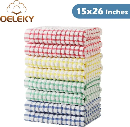 Miniatura 8 de Oeleky Toallas de cocina de 15 x 26 pulgadas, paquete de 8 toallas de cocina de algodón para secar platos (multicolor, 15 x 26 pulgadas)