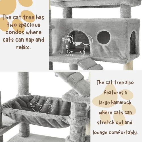 Miniatura 4 de Árbol para gatos, torre grande de gatos de 80 pulgadas con 9 postes para rascar, 2 perchas, 2 cuevas, 2 cestas, 2 escaleras, hamaca extra grande