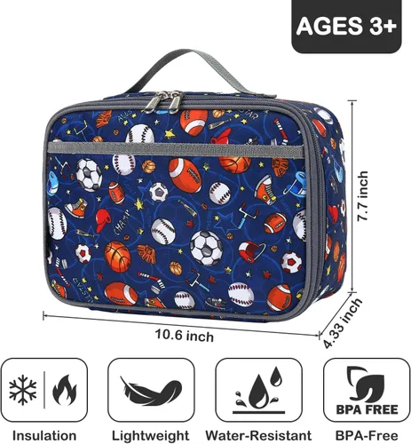 Miniatura 3 de FlowFly Lonchera para niños, bolsa suave aislada, mini hielera para el regreso a clases, kit de bolsa térmica para comidas, para niñas, niños, fútbol