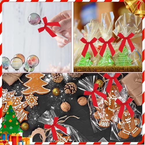 Miniatura 7 de Lazos para atar torcidos, cinta de satén roja para bolsas de golosinas, Halloween, Navidad, boda, envoltura de regalos, paquete de 50