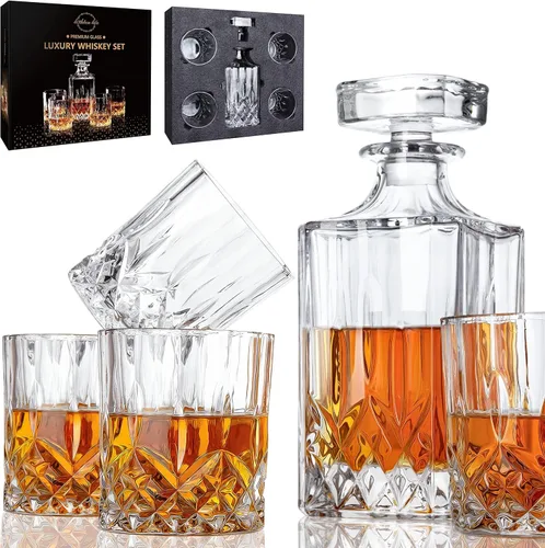 Miniatura 2 de LIGHTEN LIFE Juego de decantador de whisky de cristal para hombre, caja de regalo con vasos, vidrio sin plomo para bourbon y licor, perfecto