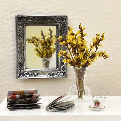 Miniatura 2 de iLAND Mini espejos, accesorios para casa de muñecas a escala 1:12, espejo en miniatura de vidrio enmarcado (plata oscura 4 piezas)